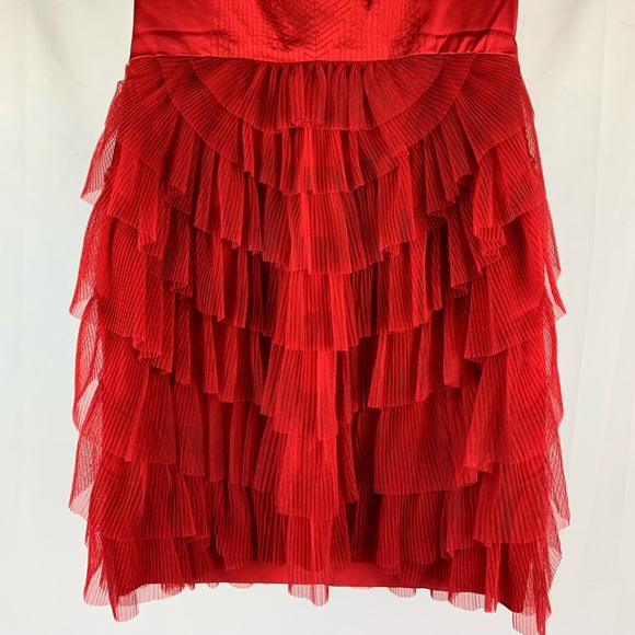BCBG MAXAZRIA Mesh Sas Gardenia Dress Rio Red Ruffle Tiered Strapless Sz 8P - Picture 2 of 10